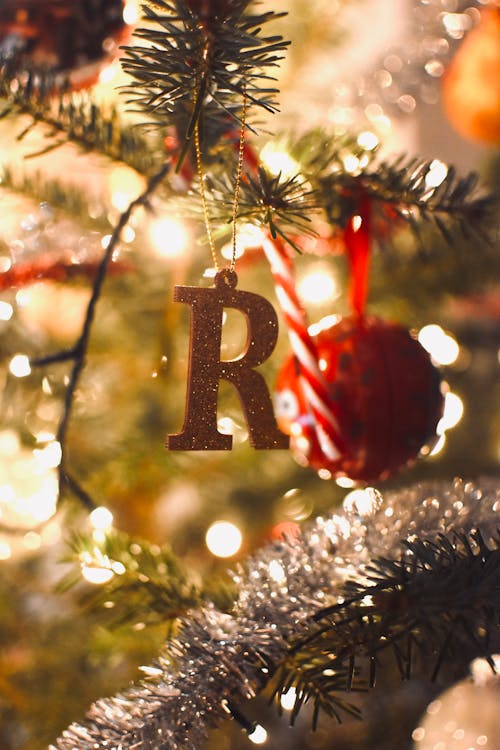 Christmas Ornaments Hanging on Christmas Tree