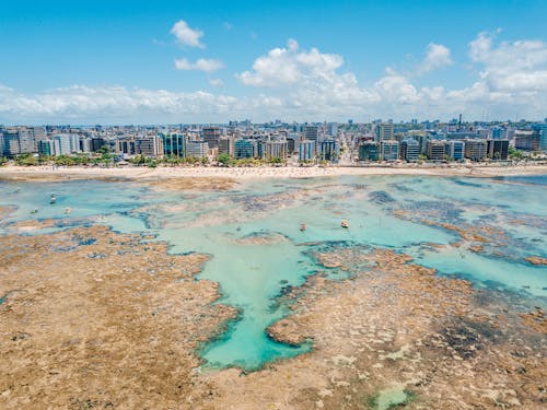 Cityscape Near the Beach Under White Clouds and Blue Sky