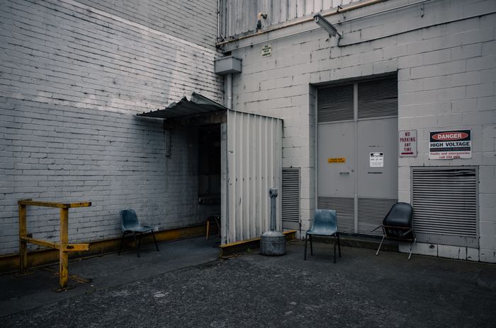 Industrial area with warning signage on equipment