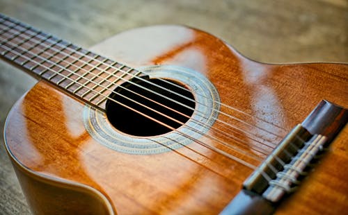 A Close-Up Shot of an Acoustic Guitar