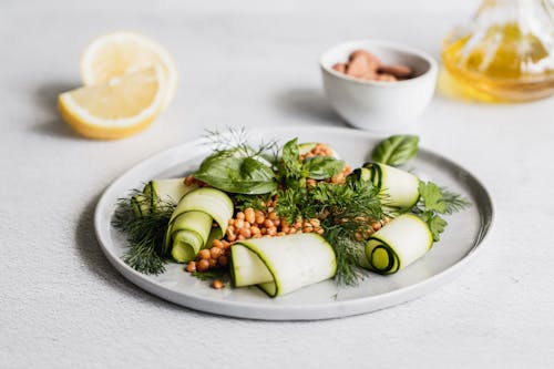 Free Sliced Vegetables on White Ceramic Plate Stock Photo
