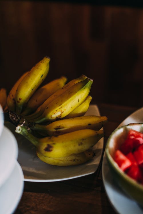 Close-Up Shot of Bananas on a Plate