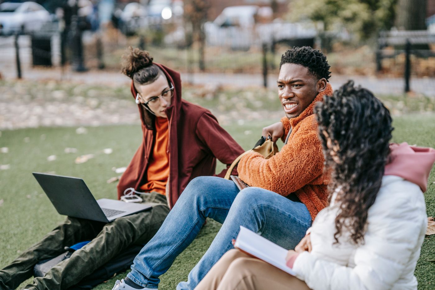 Students studying together on campus