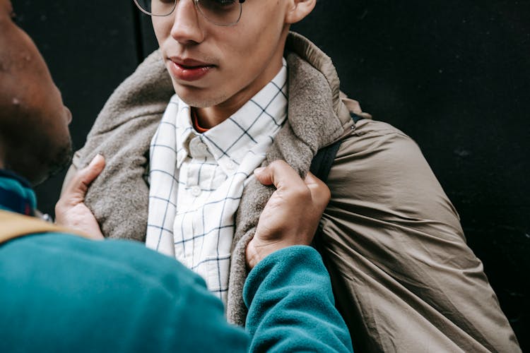 Black Man Grabbing Classmate In College