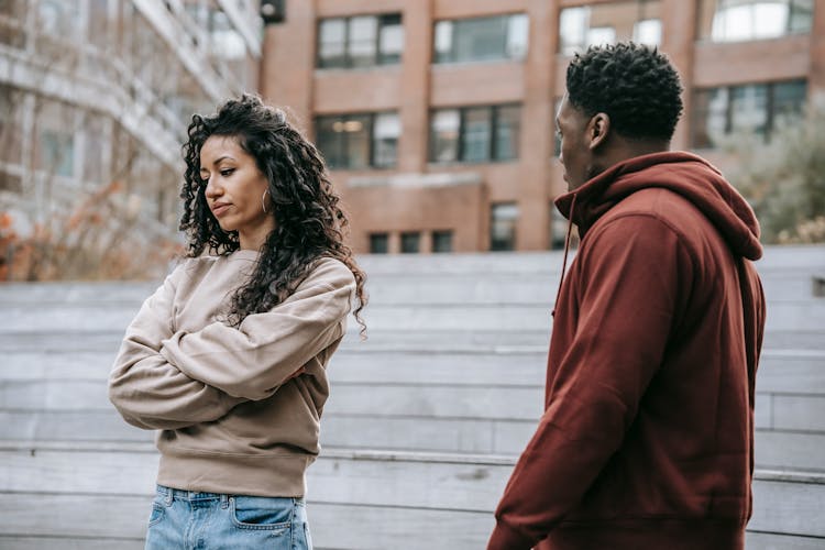 Multiethnic Couple Arguing In City