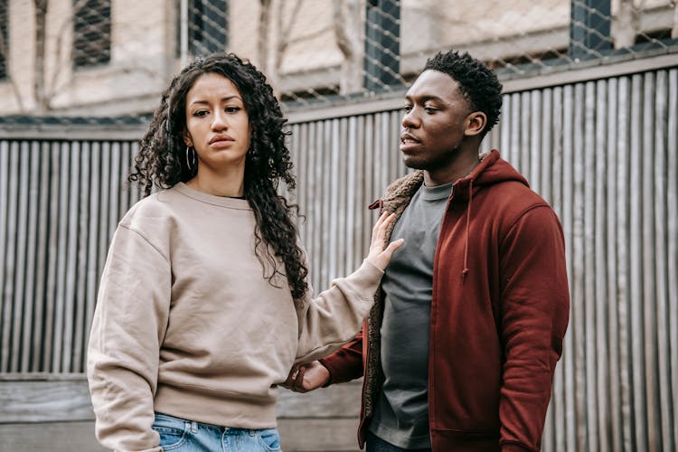 Multiethnic Couple Having Quarrel On Street