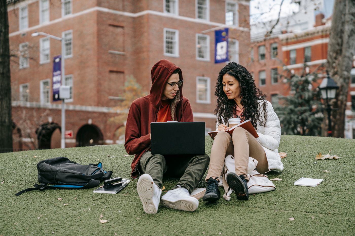 Students studying together on a university campus