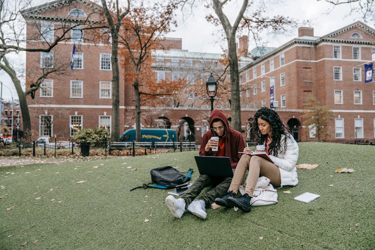 Man And Woman Studying At A Park