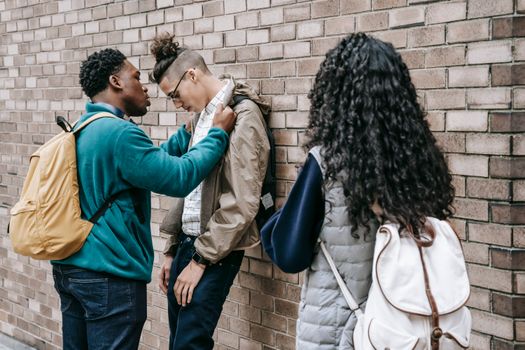 Multiracial students having argument on street