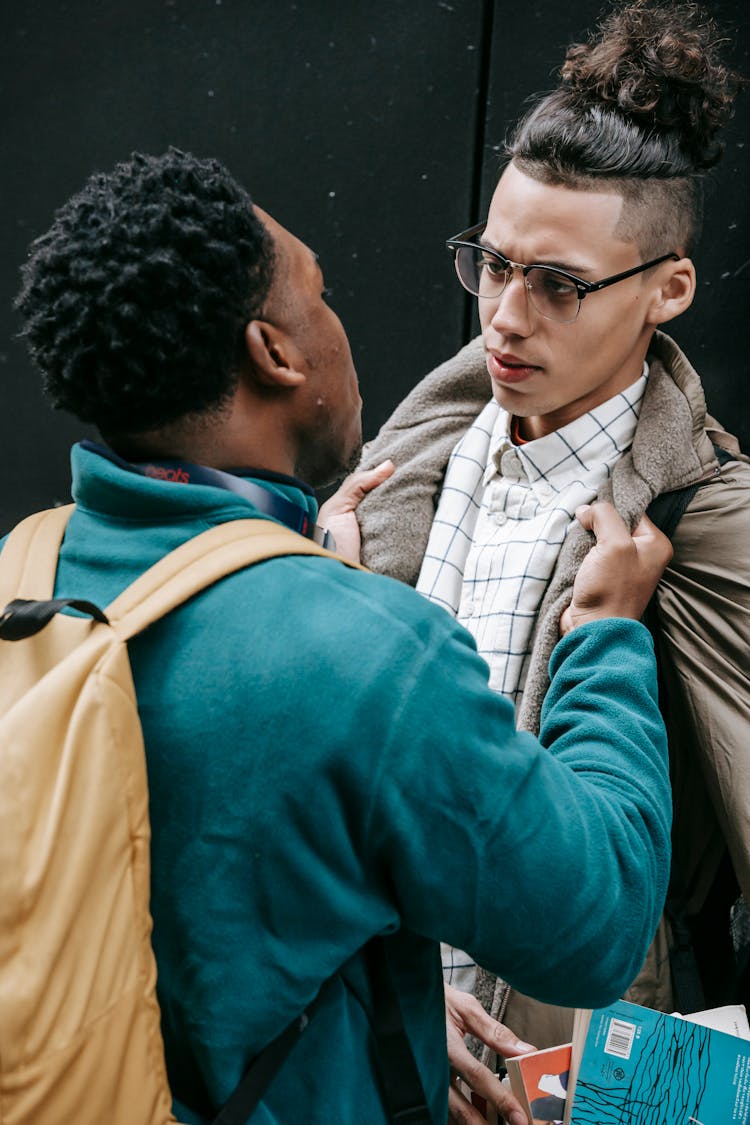 Anonymous Angry Black Man Arguing With Friend Outdoors