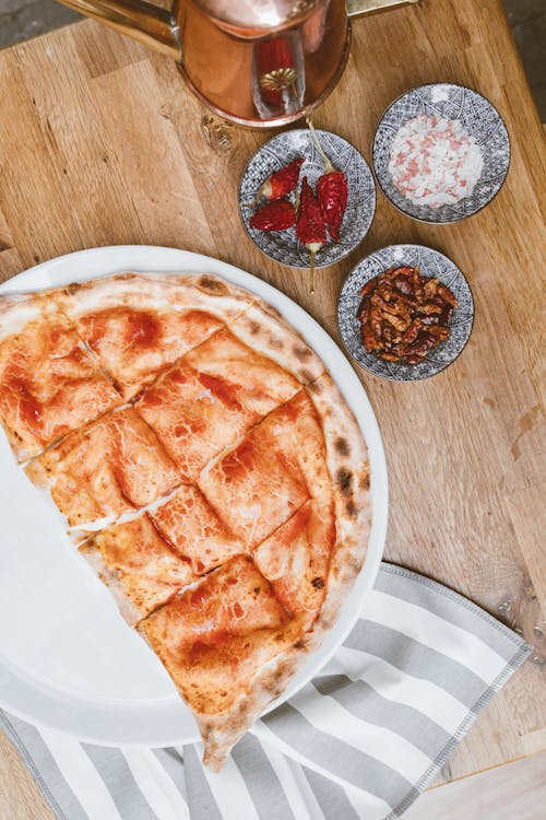 Overhead View of Pizza on Plate