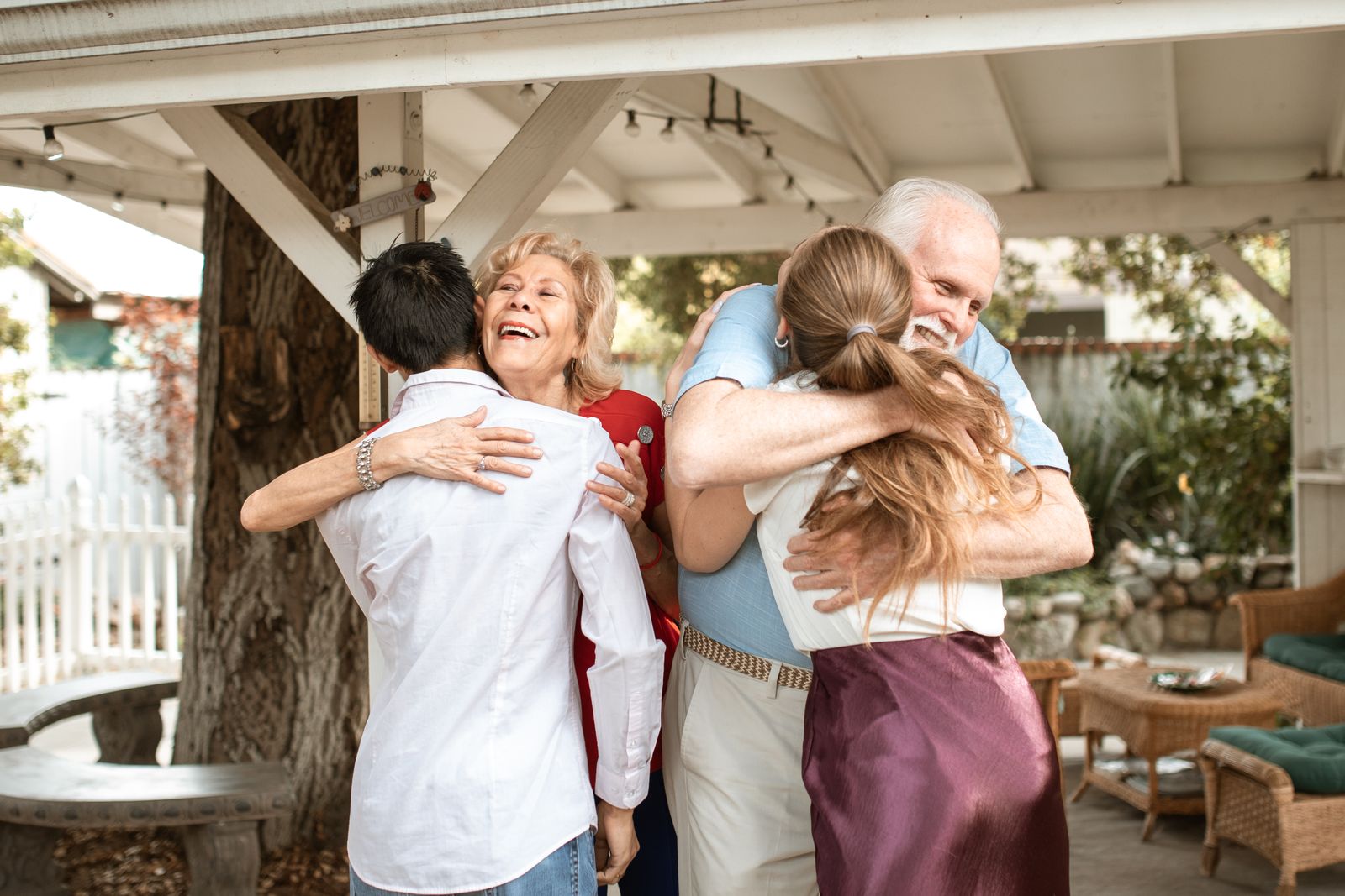 Family members embracing during an emotional reunion