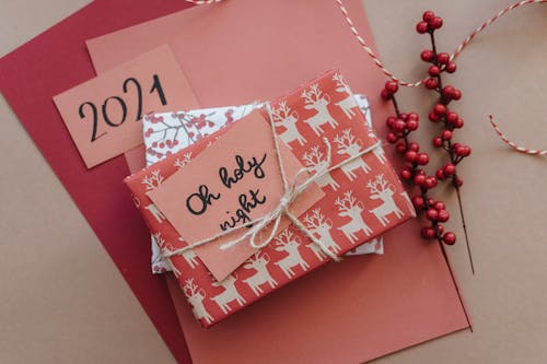 Free Red and White Reindeer Gift Box Stock Photo