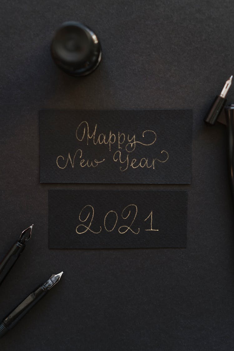 Black And Gold Happy New Year Card