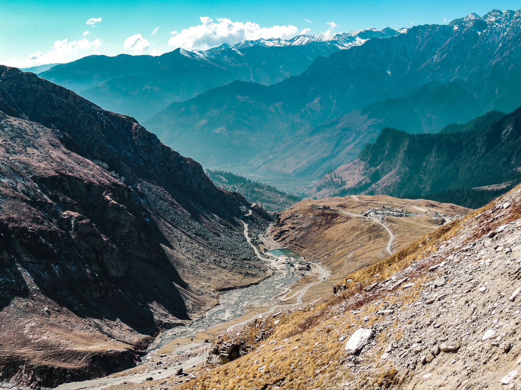 Stunning landscape of the Himalayan gorge in Chitkul, Himachal Pradesh, India.