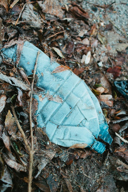 A Close-Up Shot of a Crushed Water Bottle on the Ground