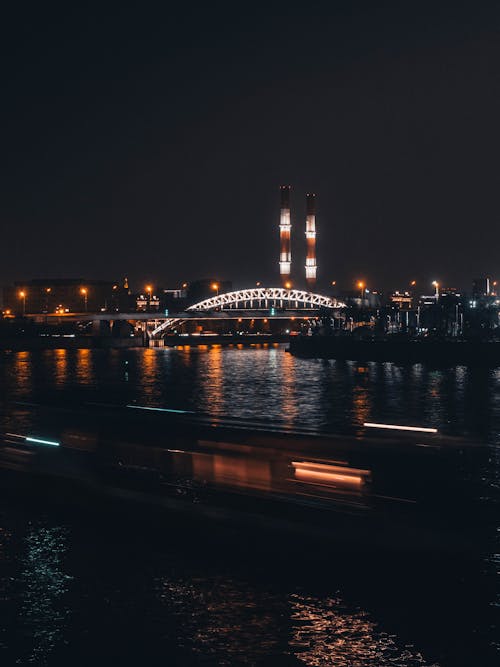 An Illuminated Bridge at Night