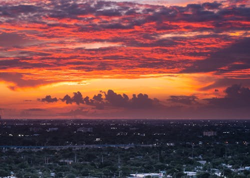 Drone Shot of a City during Sunset