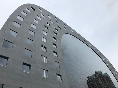 Low Angle View of a Round Gray Building