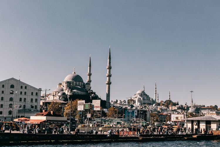 Amazing Mosque With Minarets On Quay