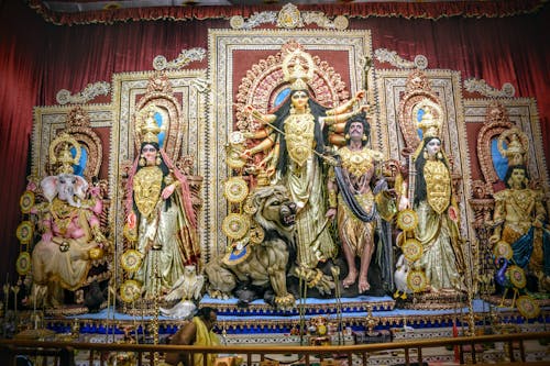 Free stock photo of golden glittering of maa durga