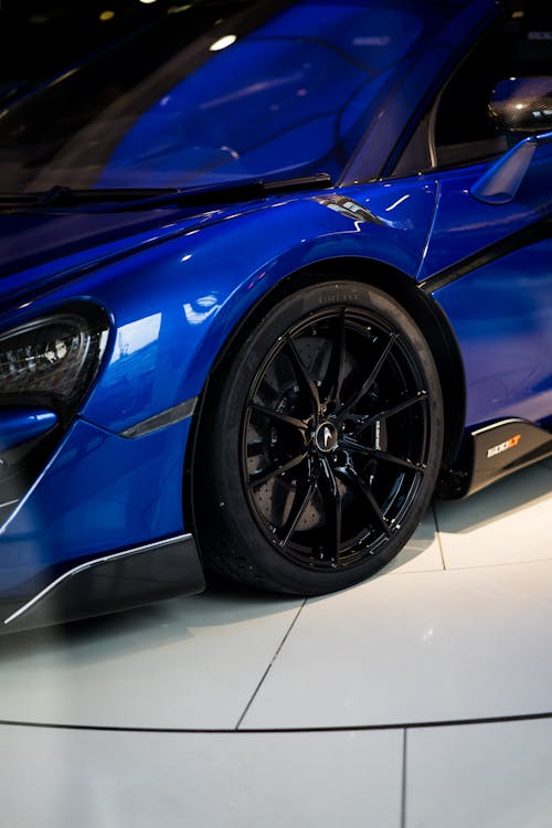 A Close-Up Shot of a Blue Supercar