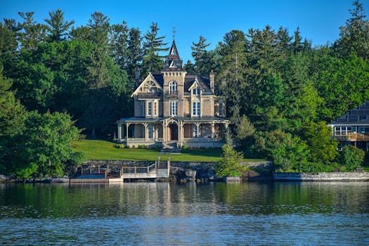 Stunning Victorian mansion by a tranquil lake in Joyceville, Ontario, Canada.