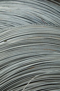 Detailed close-up of curved metal wires creating an abstract pattern with texture and design.