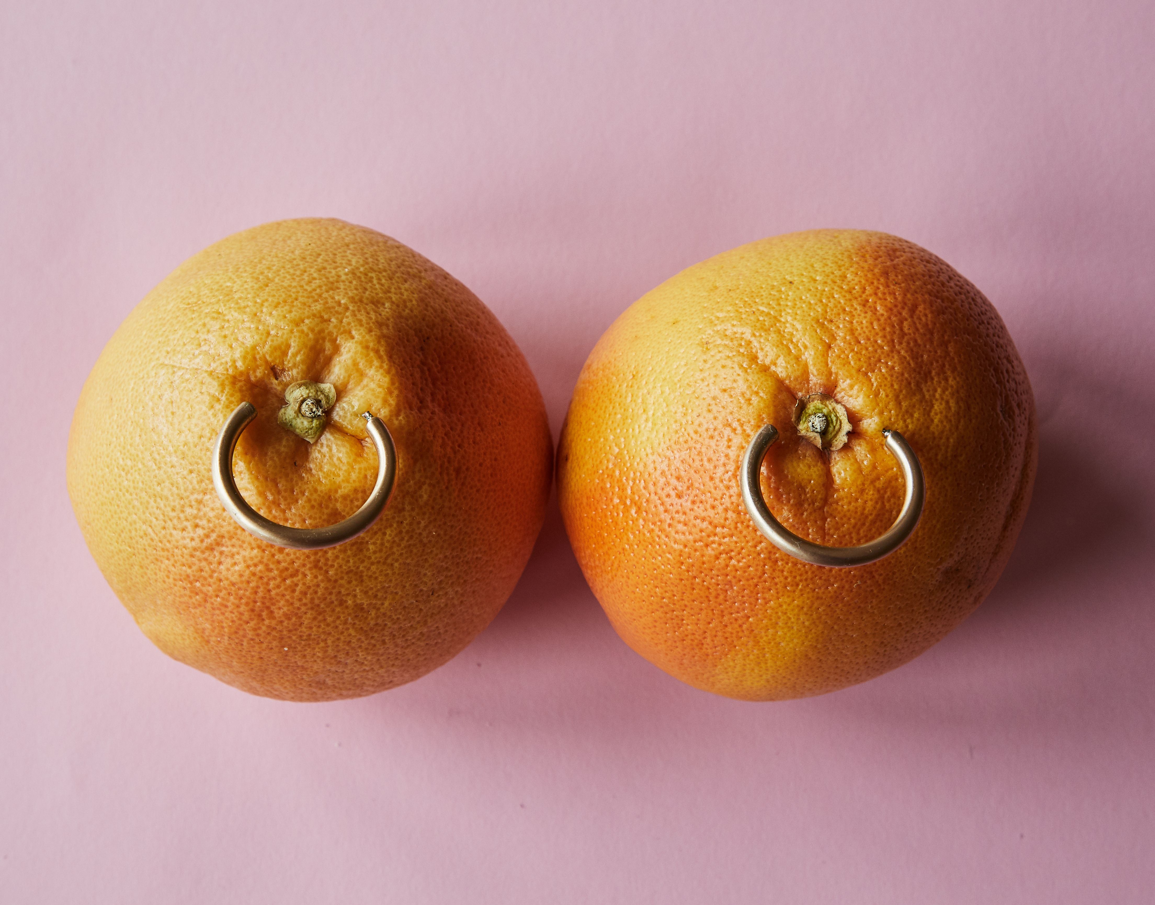oranges pierced to look like nipple piercings