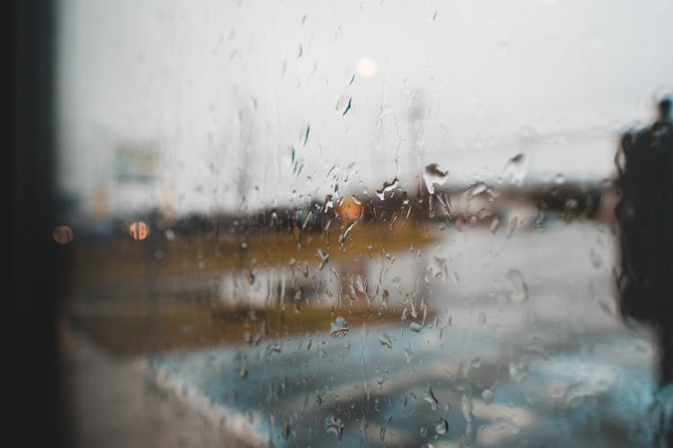 Glass Wall With Pure Water Droplets In Daytime