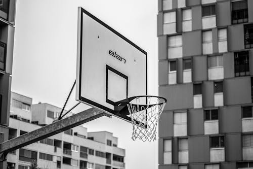 Gratuit Photos gratuites de anneau de basket, noir et blanc, photographie en niveaux de gris Photos