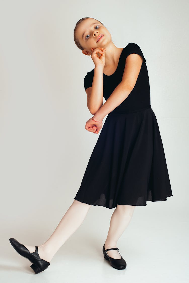 Girl In Dress And Shoes For Dancing