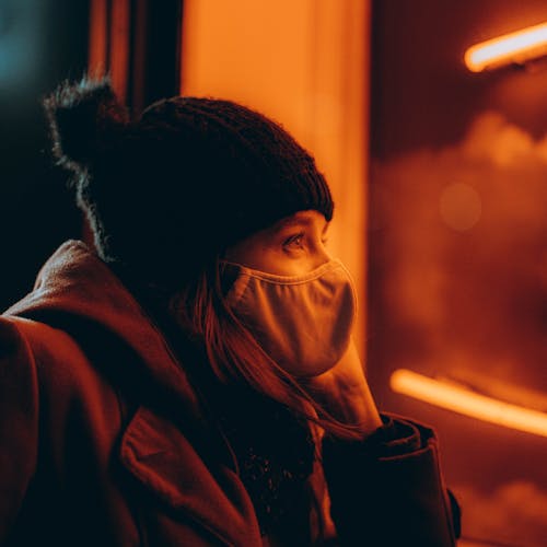 Free Woman in Black Beanie with face Mask Stock Photo