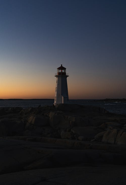 Lighthouse on Beach at Sunset