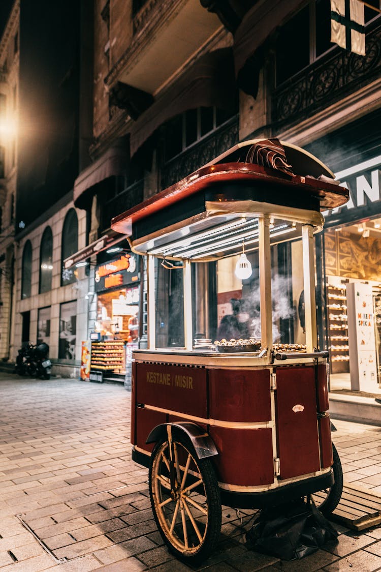 Food Cart With Hot Roasted Food