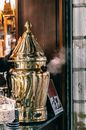 Samovar with boiling hot water placed on counter in restaurant for brewing traditional Turkish beverage Sahlep