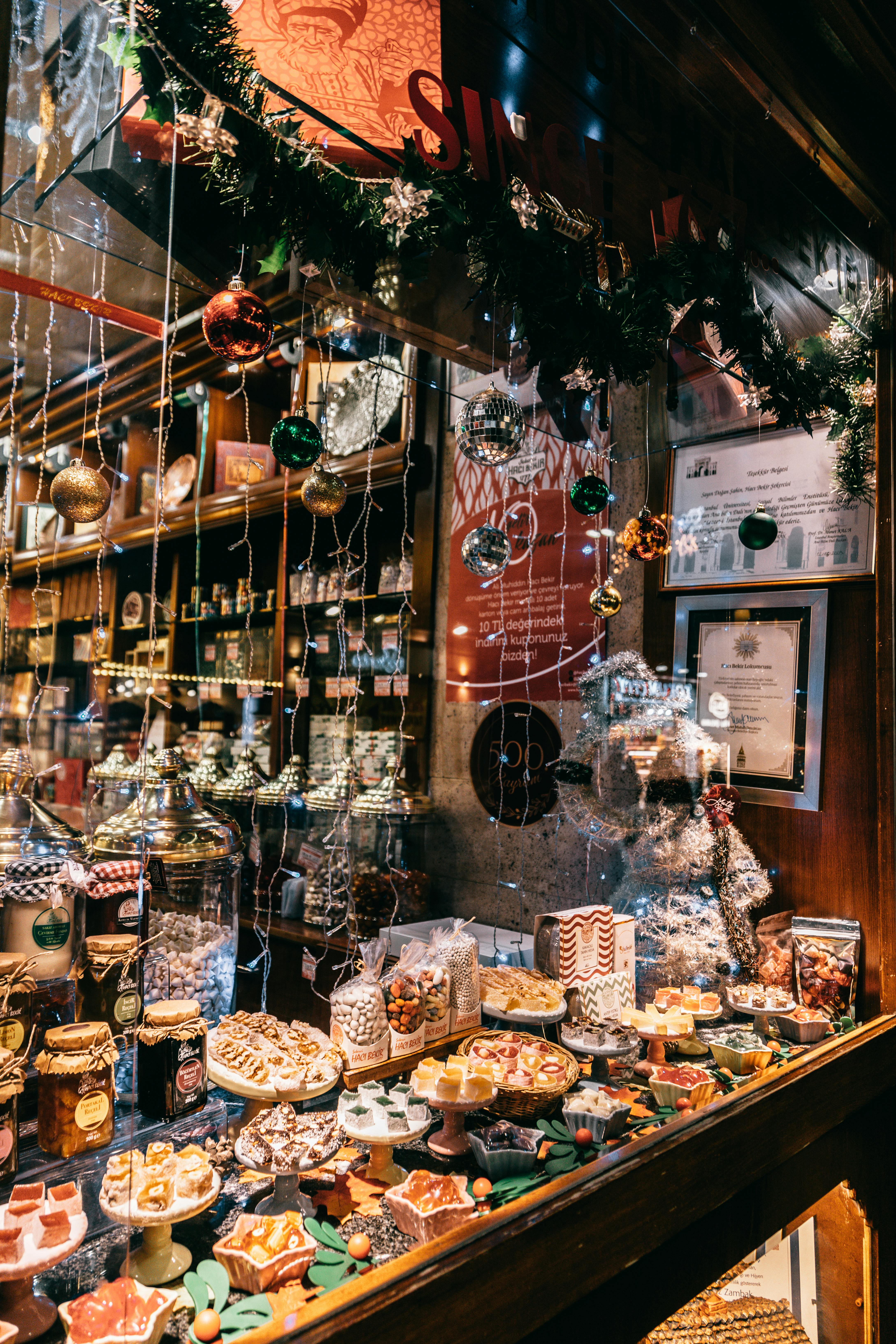 counter with traditional sweets in shop