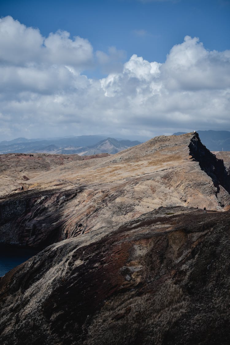 Brown Rocky Mountain Under Blue Cloudy Sky