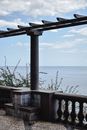 Brown Wooden Trellis on Gray Pilar