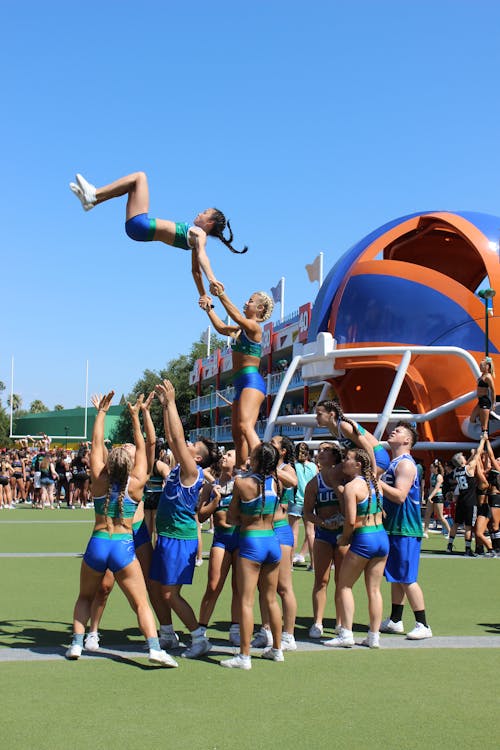 Free Cheerleading Squad performing during an Event  Stock Photo