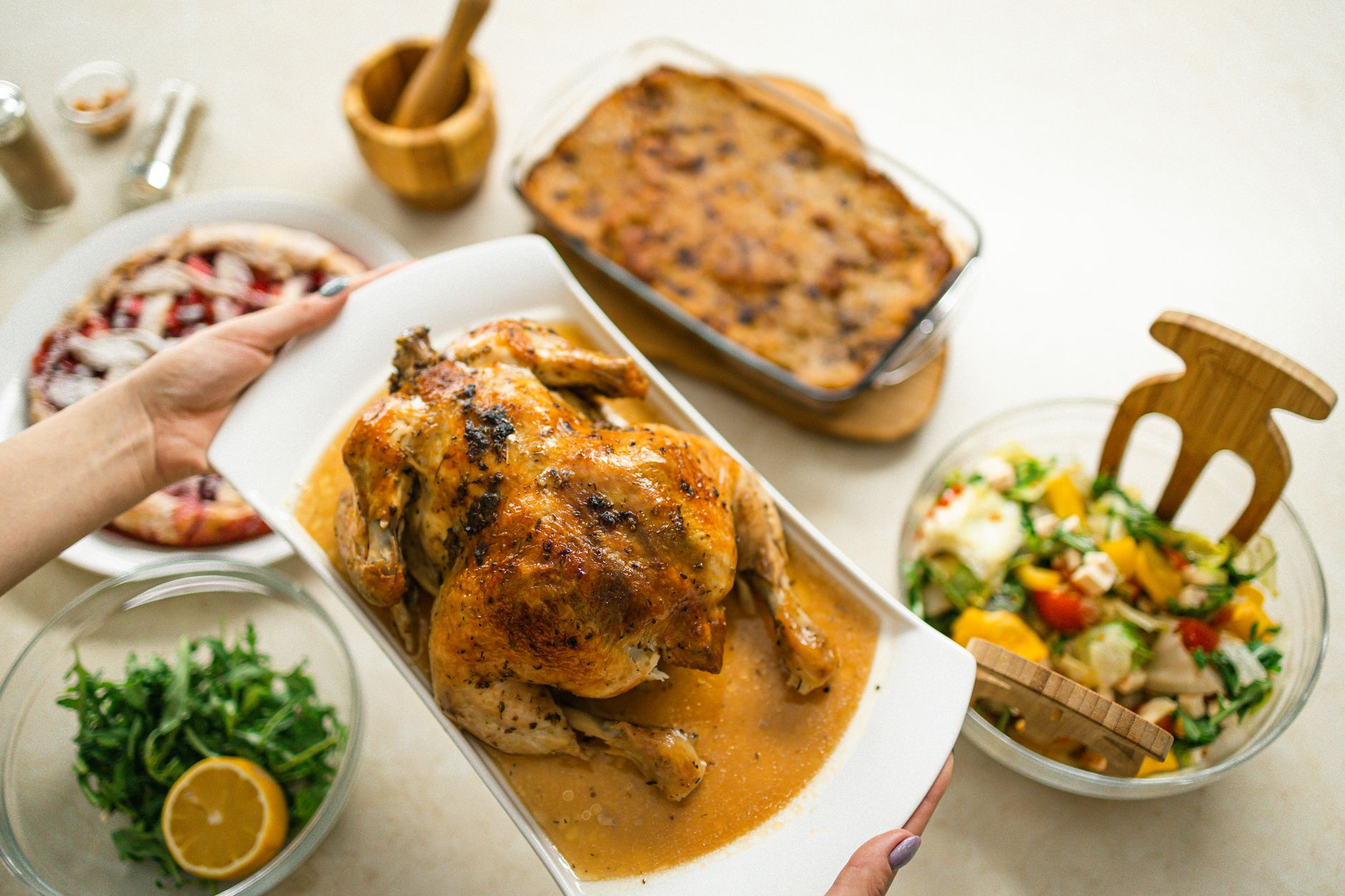 Roasted chicken resting before slicing