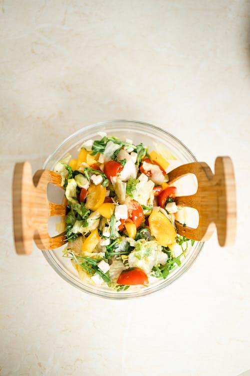 Vegetable Salad in Clear Glass Bowl