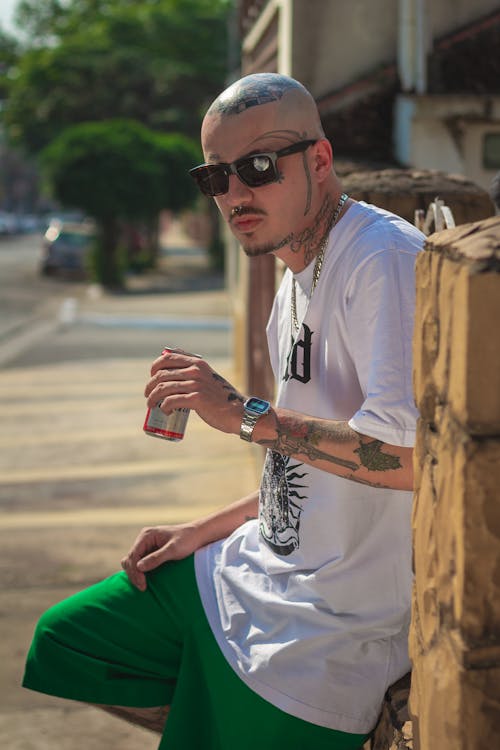 Portrait of Tattooed Man on City Street