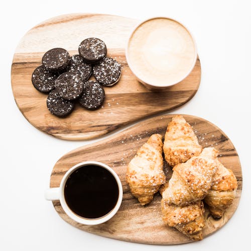 Free Coffee Cups, Cookies and Croissants Stock Photo