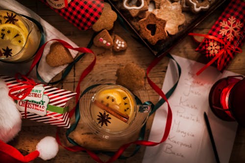 Christmas Decorations and Cookies on Table