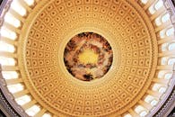 室内拍摄的美丽华丽圆顶，饰有复杂的图案和宗教艺术品