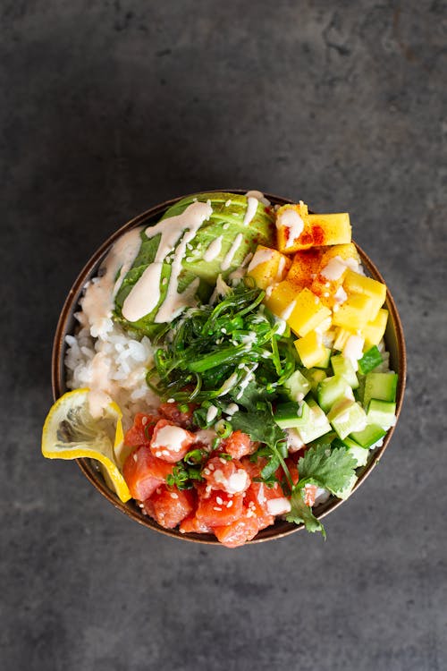 Vegetable Salad With Rice in a Bowl 