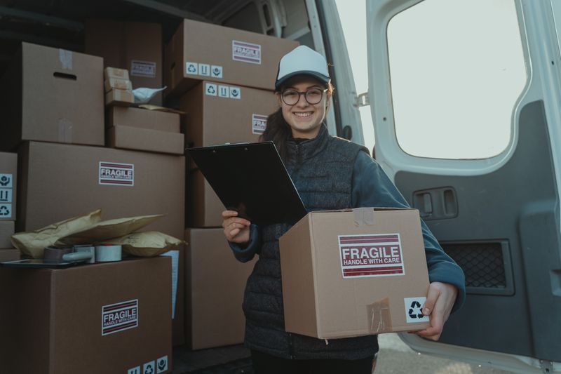 Delivery truck transporting goods