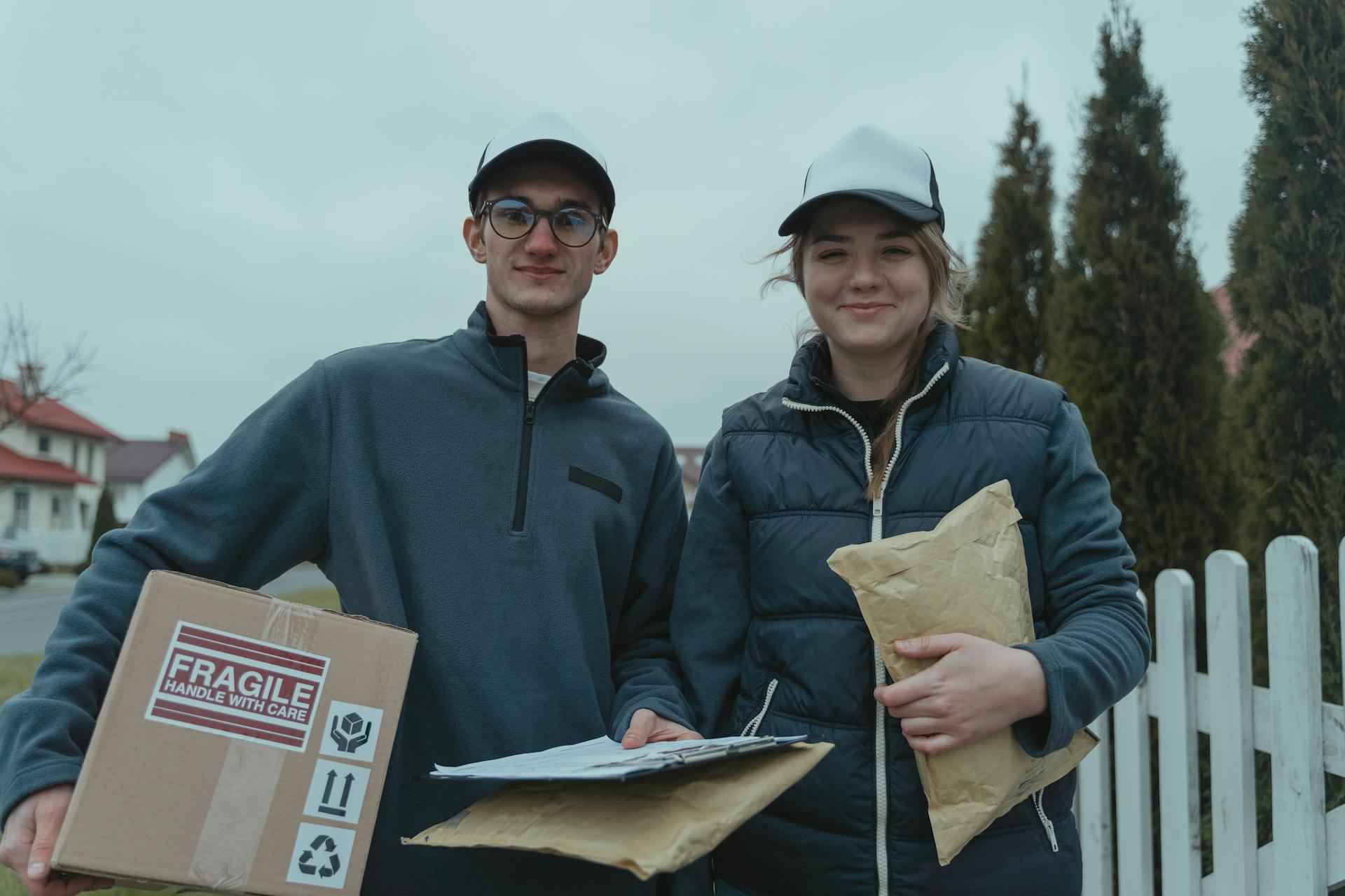 Two Delivery People standing beside each other