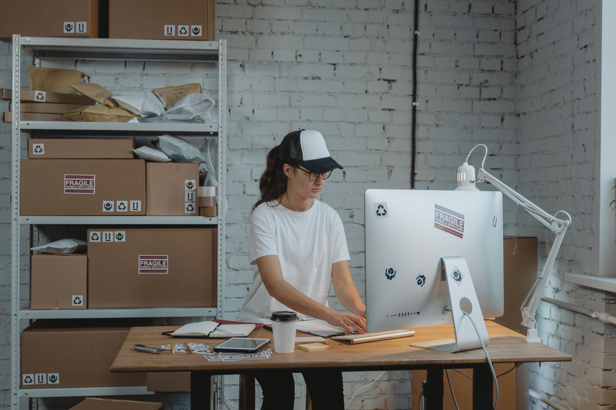Woman working in an organized office